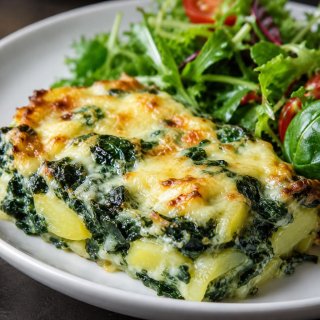 Vegetarisches, leichtes Kartoffel-Spinat-Gratin