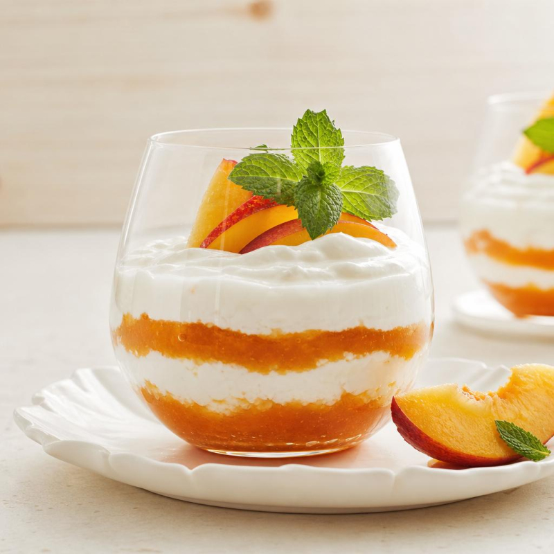 Griechischer Joghurt mit Pfirsich im Glas