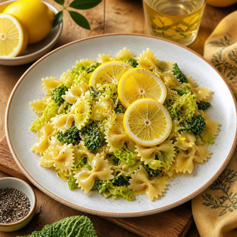Sommerliche Pasta mit Wirsing-Zitronensoße